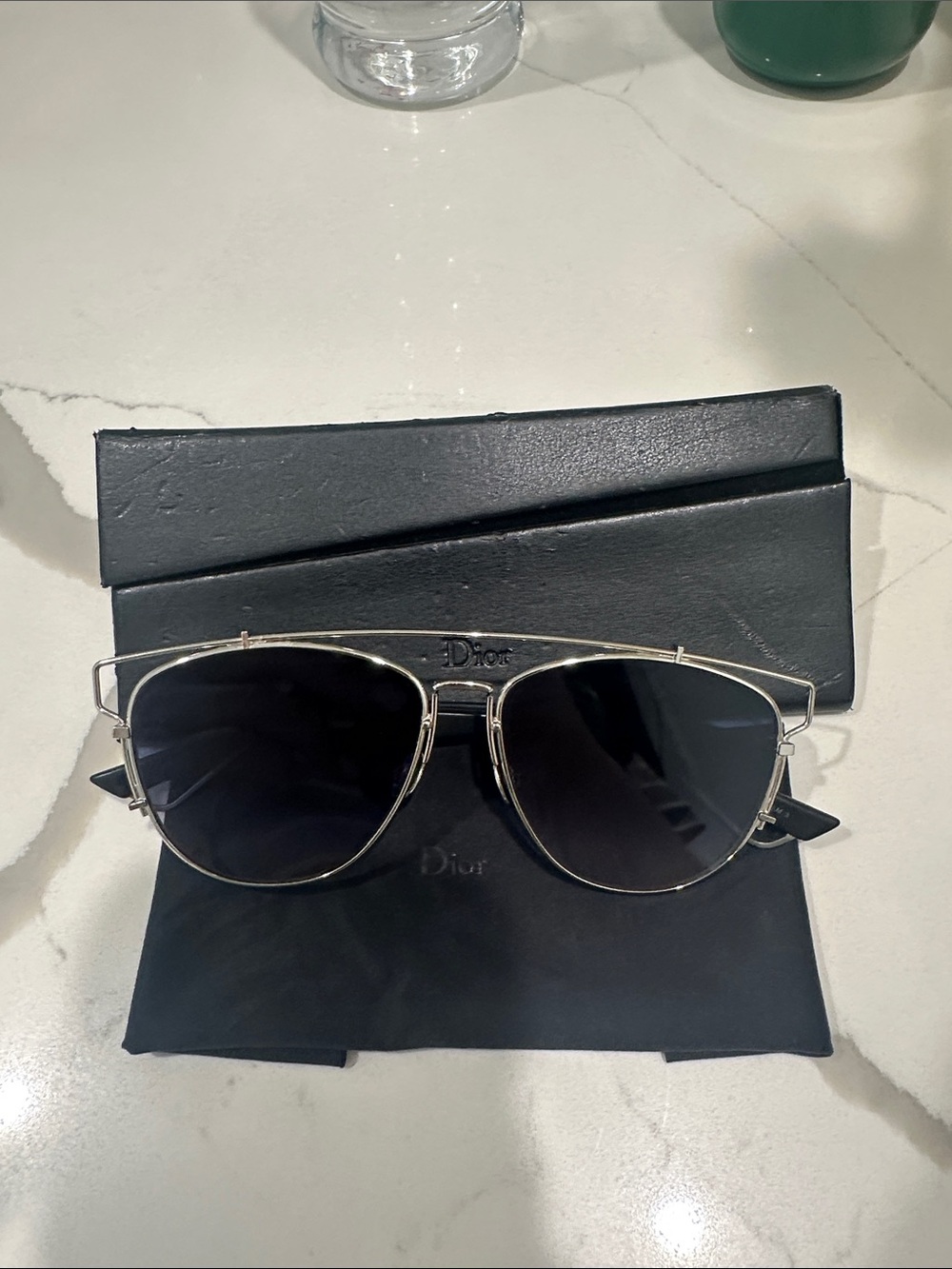 Dior Silver Metal Aviator Sunglasses with Black Lenses
